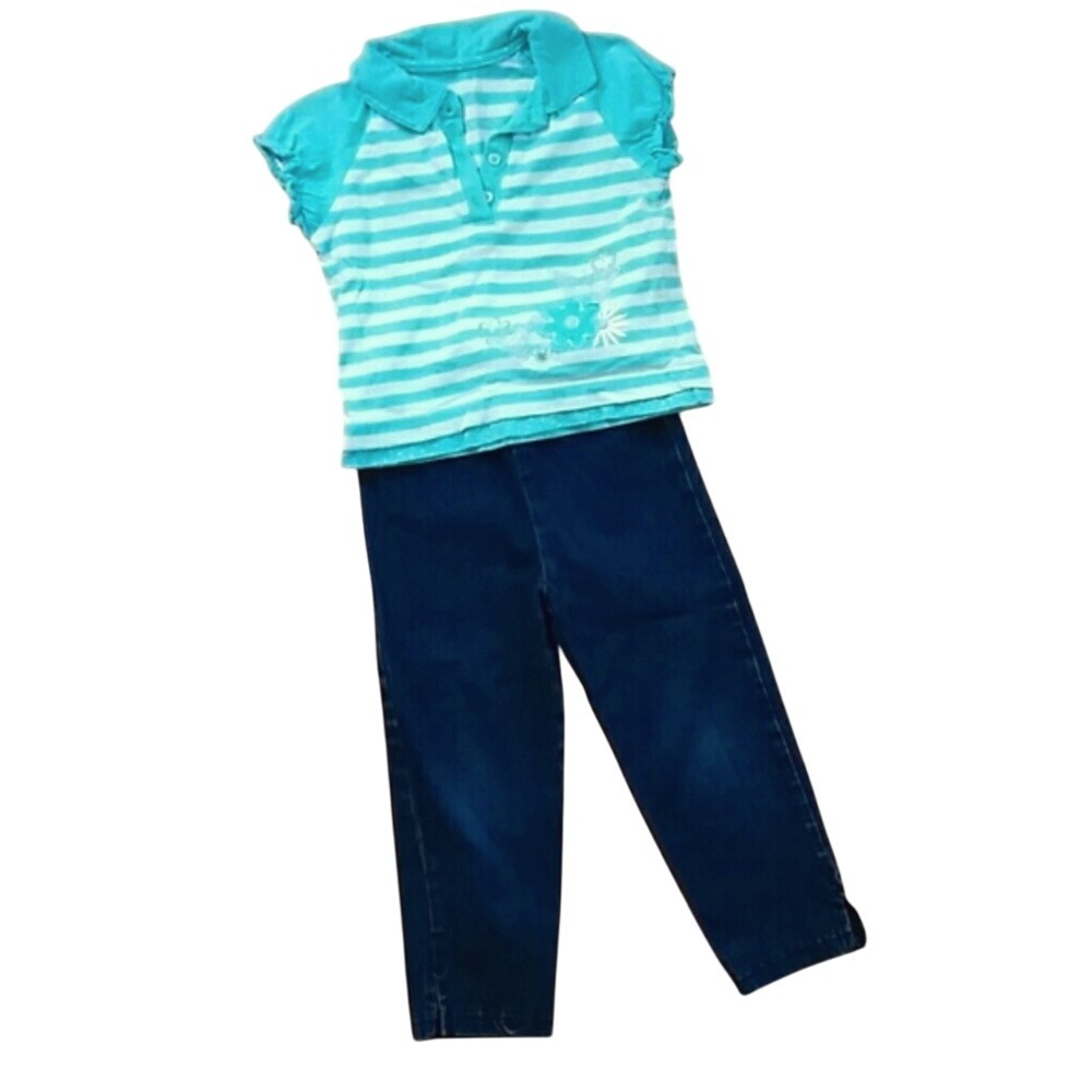 Arizona Girls Embroidered Floral Turquoise Top with Okie Dokie Pull On Jeans
